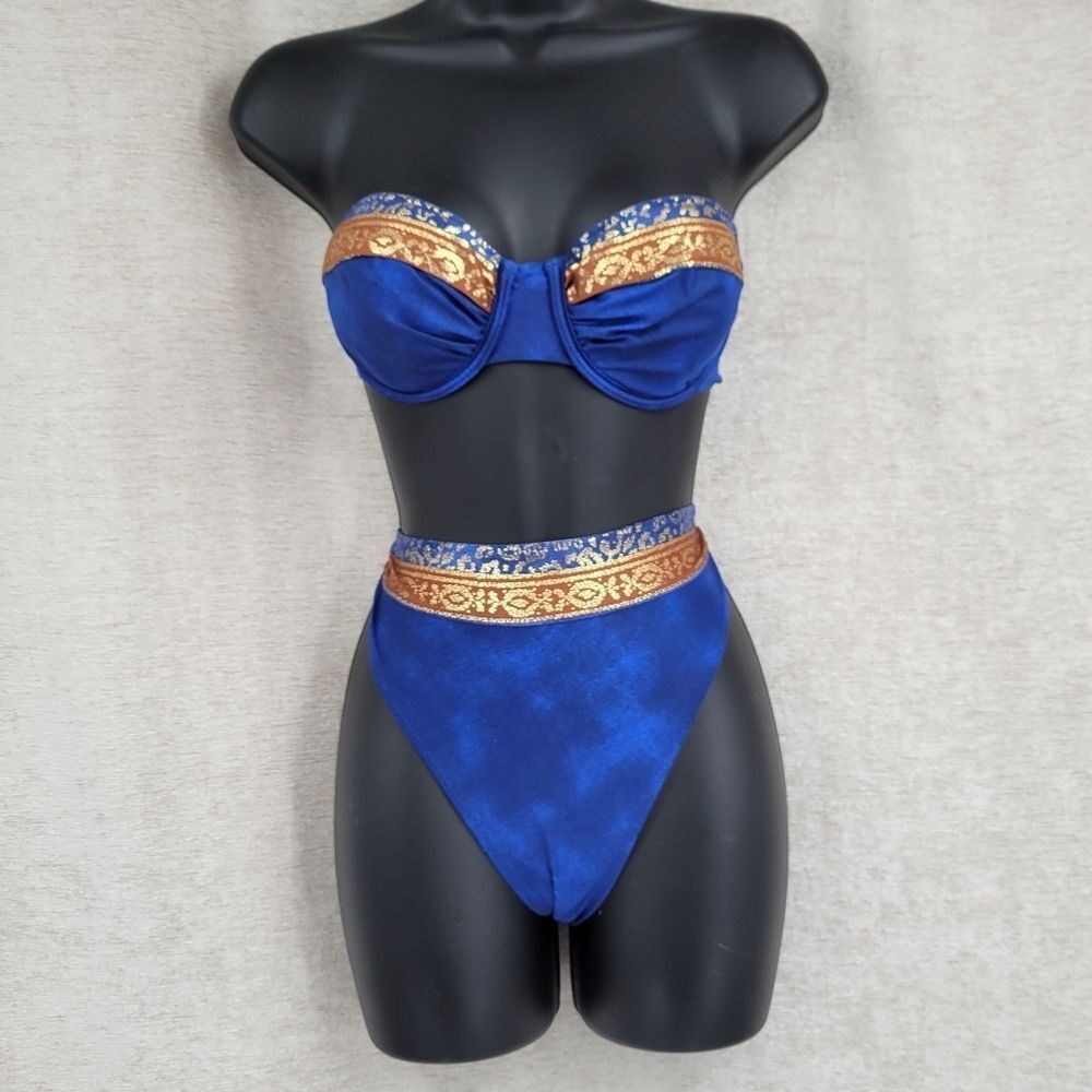 Vintage 80s 90s Spiegel Blue and Gold Bikini